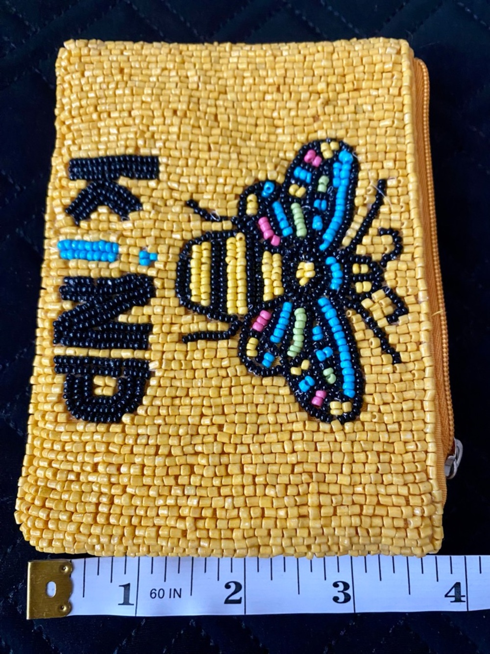 Yellow Seed Beaded Bee Kind Coin Purse - Picture 4 of 9